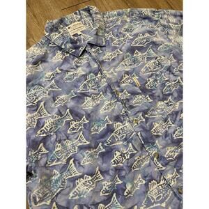 Mens Size 2x Vintage Blue Fish Stream Columbia Button Down Summer Shirt